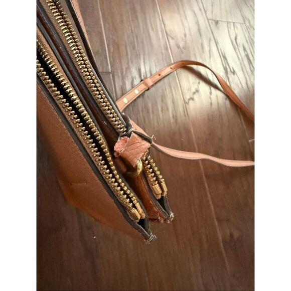 Ralph Lauren Vegan Leather Double Pouch Brown Crossbody Purse - Picture 3 of 6